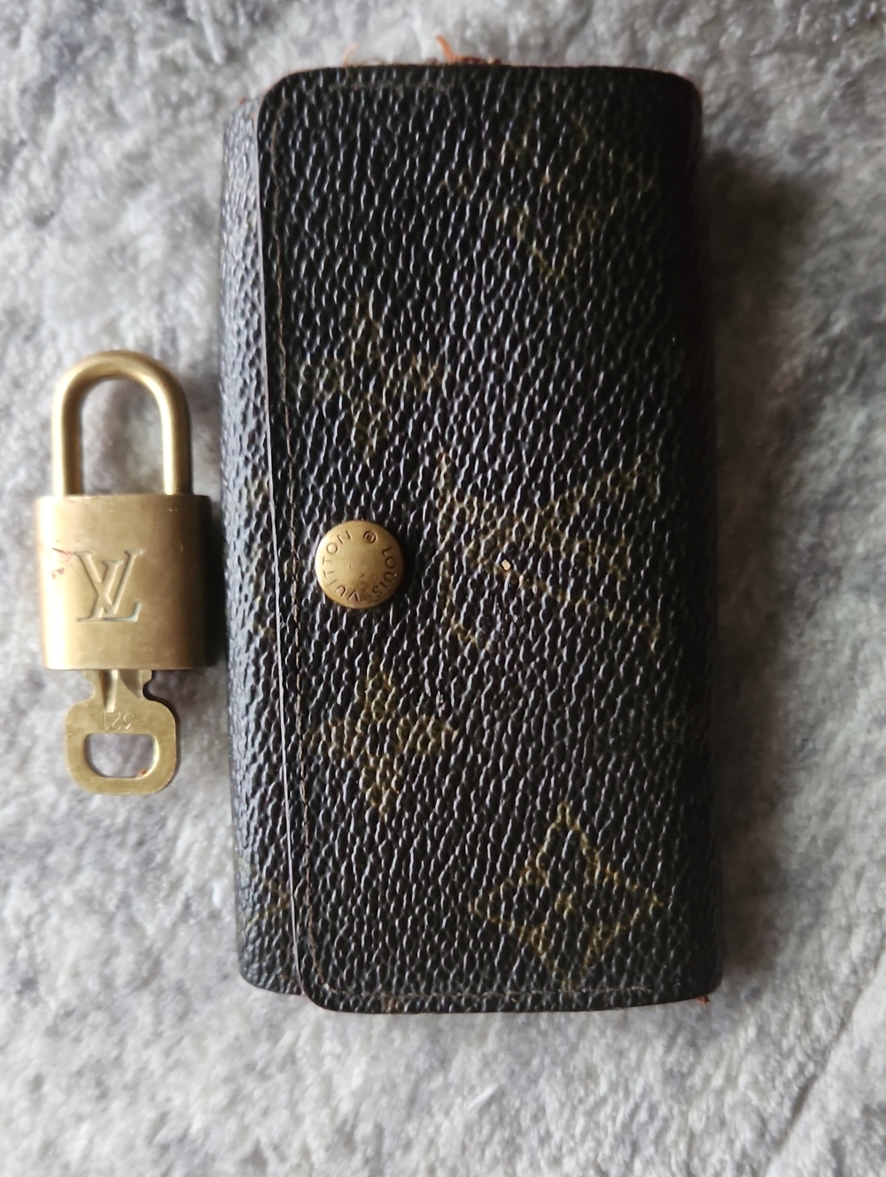 Louis Vuitton Dark Brown Monogram Key Case with Brass Padlock Rehab
